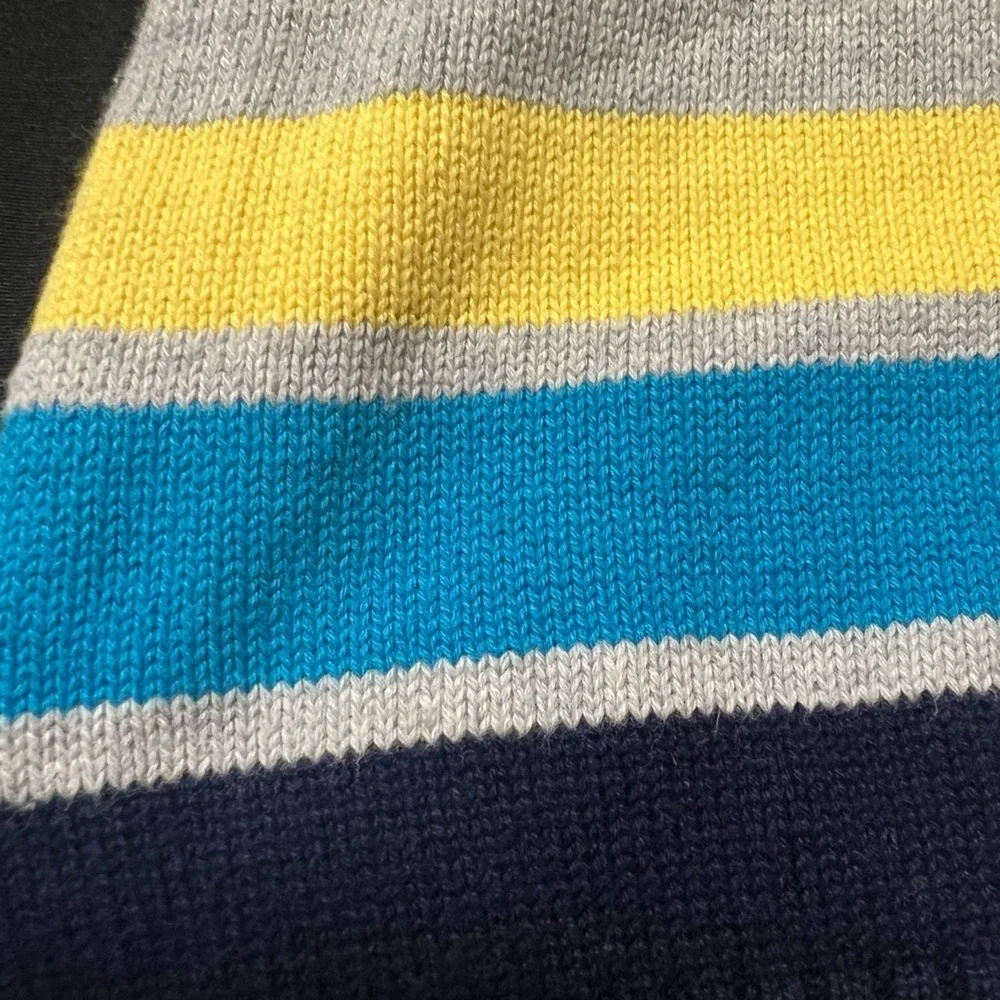 GYMBOREE GRAY SWEATER DRESS WITH YELLOW/TURQUOISE & NAVY BAND AT BOTTOM SIZE 10